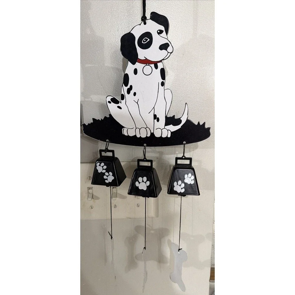 Vintage Dalmatian Dog Wind Chime Metal Yard Garden Decor Black White Spotted